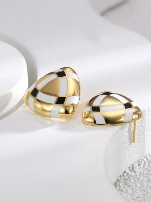 H01595 Gold Brass Enamel Geometric Vintage Stud Earring