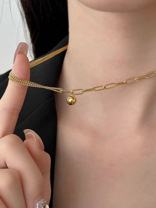 Splice Ball Necklace Gold Titanium Steel Geometric Trend Multi Strand Necklace