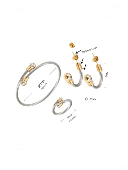 Clioro Stainless steel Vintage Geometric Cubic Zirconia Ring Earring And Bracelet Set 2