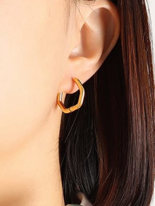 F617 gold polygonal Earrings Titanium Steel Hollow Geometric Vintage Huggie Earring