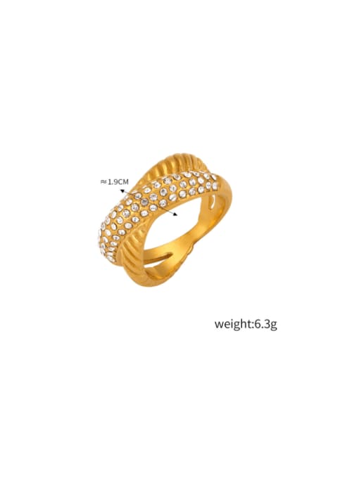 A775 Gold Ring US 8 Titanium Steel Cubic Zirconia Geometric Hip Hop Huggie Earring