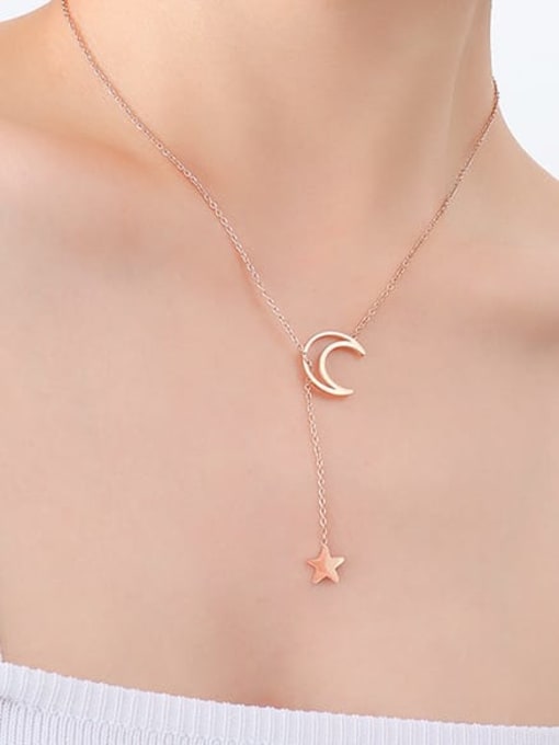 P315 rose Star Moon Necklace 48CM Titanium Steel Tassel Minimalist Lariat Necklace