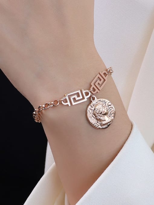 E091 rose gold bracelet 15 cm Titanium 316L Stainless Steel Vintage Irregular  Braclete and Necklace Set with e-coated waterproof
