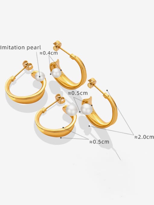 MAKA Titanium Steel Imitation Pearl Geometric Minimalist Stud Earring 2