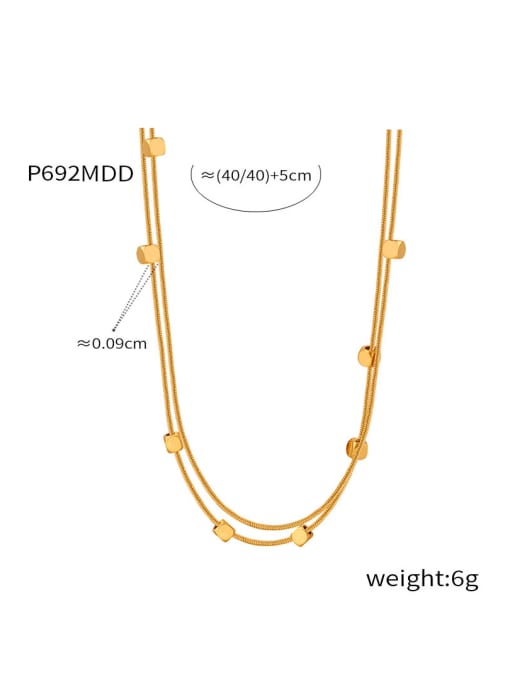 P692 Gold Double Layer Necklace Titanium Steel Geometric Minimalist Multi Strand Necklace