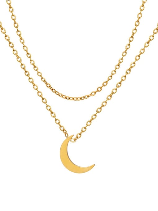 Gold necklace Titanium Steel Moon Minimalist Multi Strand Necklace
