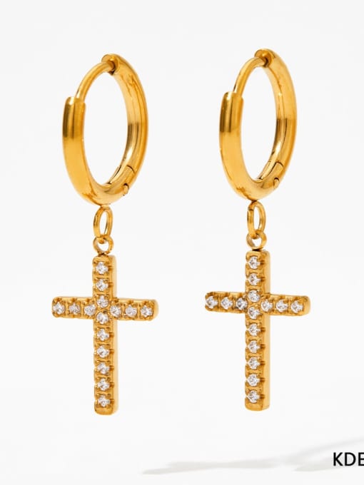 KDE1014 Gold Earrings Stainless steel Dainty Cross  Cubic Zirconia Earring and Necklace Set