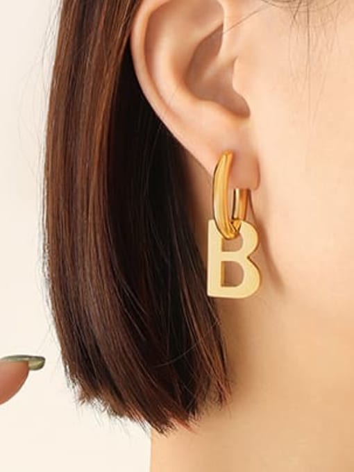 F605 Gold Titanium Steel Letter Minimalist Huggie Earring