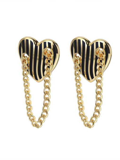 Clioro Brass Enamel Heart Chain Tassel Vintage Drop Earring 3