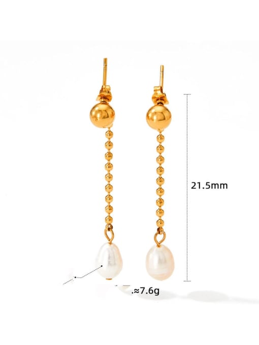 Clioro Stainless steel Freshwater Pearl Water Drop Dainty Threader Earring 3
