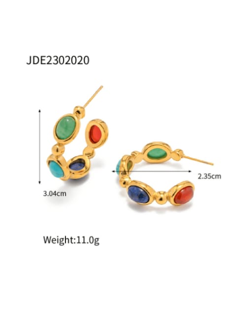 J&D Stainless steel Natural Stone Geometric Vintage Stud Earring 2