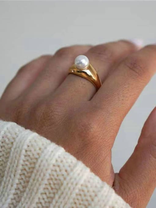 J&D Stainless steel Freshwater Pearl Geometric Dainty Band Ring 1