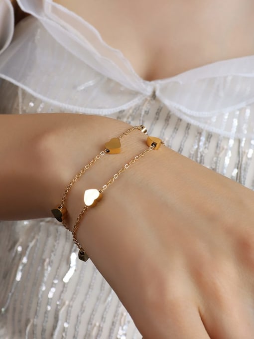E054 gold Titanium 316L Stainless Steel Heart Minimalist Strand Bracelet with e-coated waterproof