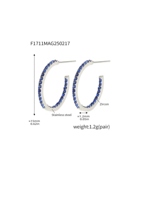 F1711 B steel  blue zircon earrings 15mm Stainless steel Cubic Zirconia Geometric Minimalist Stud Earring