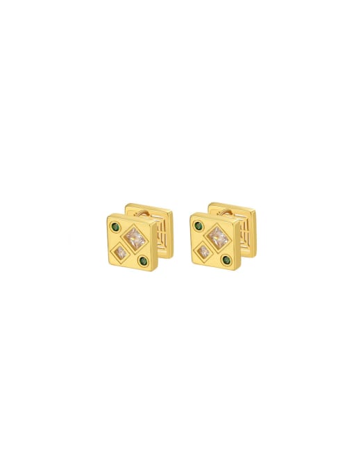 Clioro Brass Cubic Zirconia Square Dainty Stud Earring 0