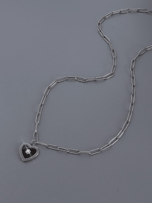 Steel color   52+ 5cm Titanium 316L Stainless Steel Enamel Heart Minimalist Necklace with e-coated waterproof