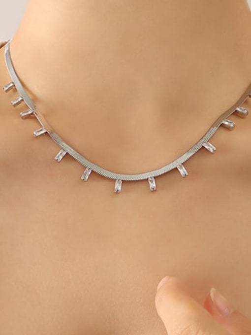 P340 zircon Steel Necklace 40 +5cm Titanium Steel Glass Stone Geometric Vintage Necklace