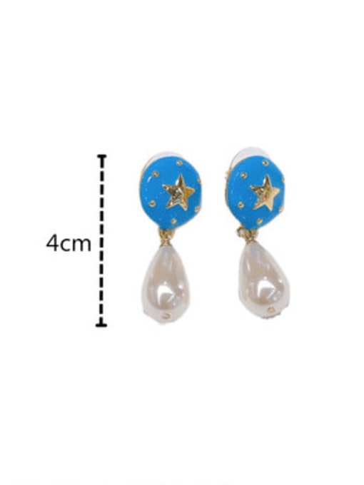 Clioro Brass Imitation Pearl Enamel Water Drop Minimalist Drop Earring 2