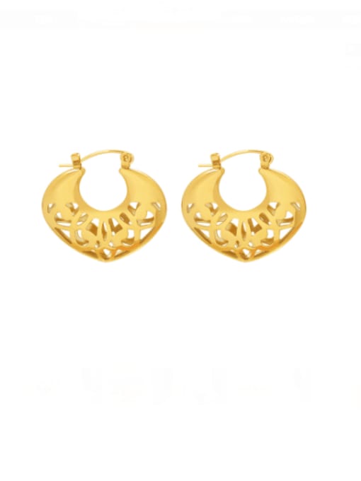 F562 gold heart pierced earrings Titanium Steel Heart Vintage Huggie Earring