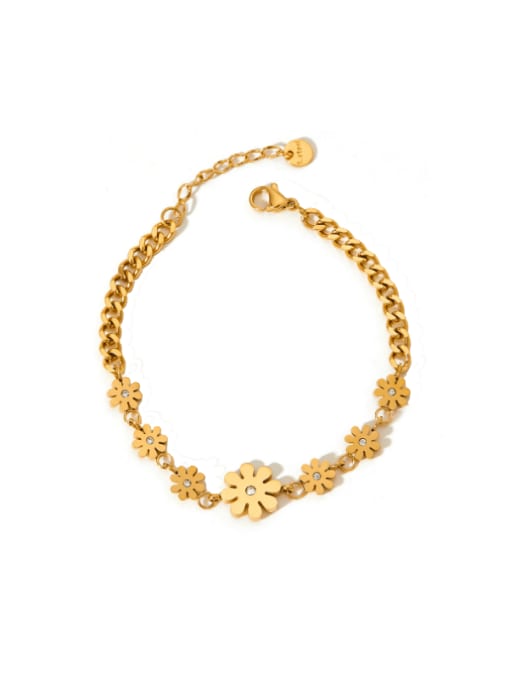 SAK725 Gold Stainless steel Flower Minimalist Link Bracelet