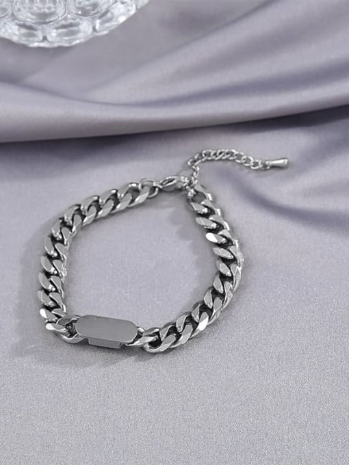 SB21012339S Titanium Steel Geometric Hip Hop Link Bracelet