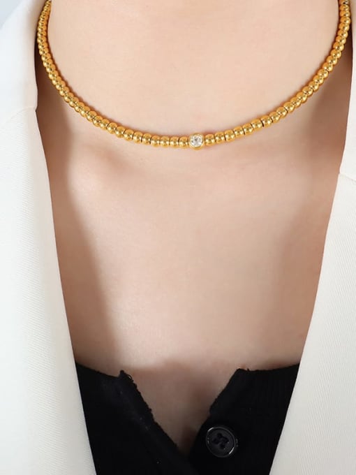 P1463 Gold Necklace 35 +5cm Trend Geometric Titanium Steel Cubic Zirconia Bracelet and Necklace Set