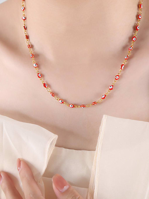 Red Drop Oil Gold Necklace Titanium Steel Enamel Minimalist Evil Eye Bracelet and Necklace Set