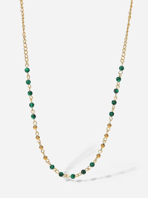 J&D Stainless steel Malchite  Round Bead Trend Necklace 0
