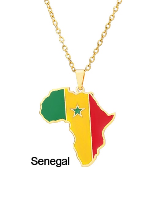 senegal Stainless steel Enamel Medallion EthnicSteel Drop Oil Africa Map Pendant Necklace