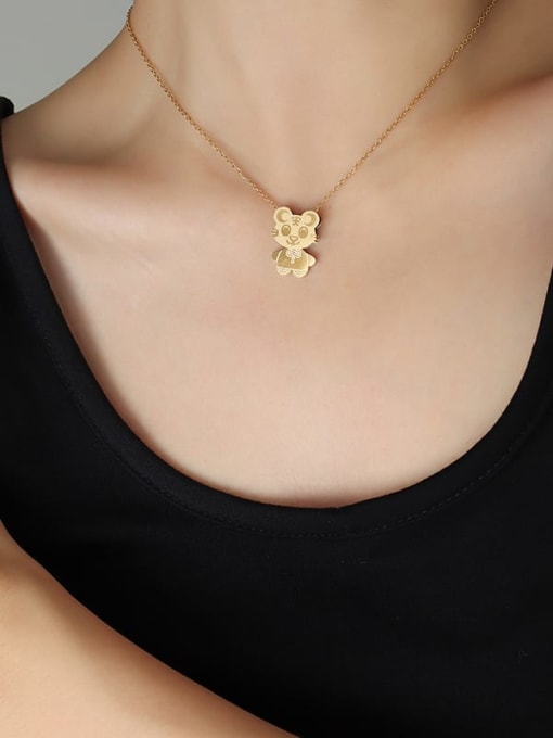 P1188 gold necklace 40+ 5cm Titanium Steel Tiger Cute Necklace