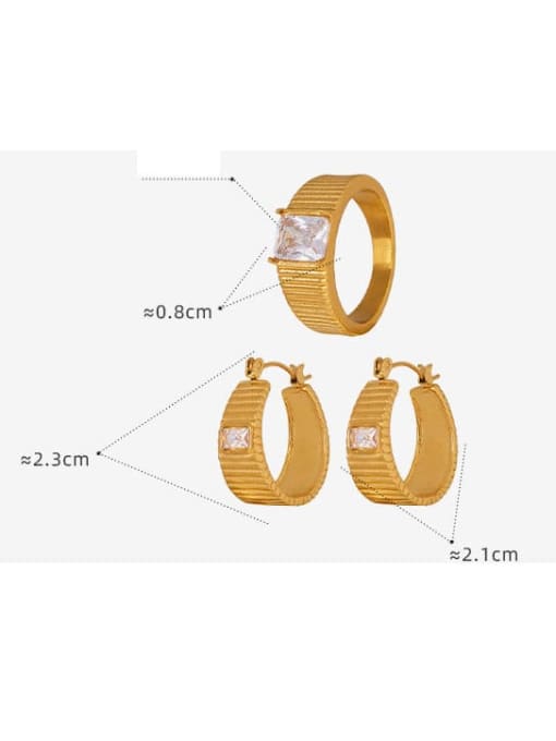 MAKA Trend Geometric Titanium Steel Cubic Zirconia Ring And Earring Set 2