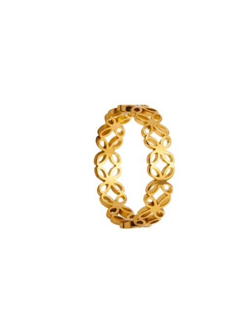 gold Titanium Steel Hollow Clover Minimalist Band Ring