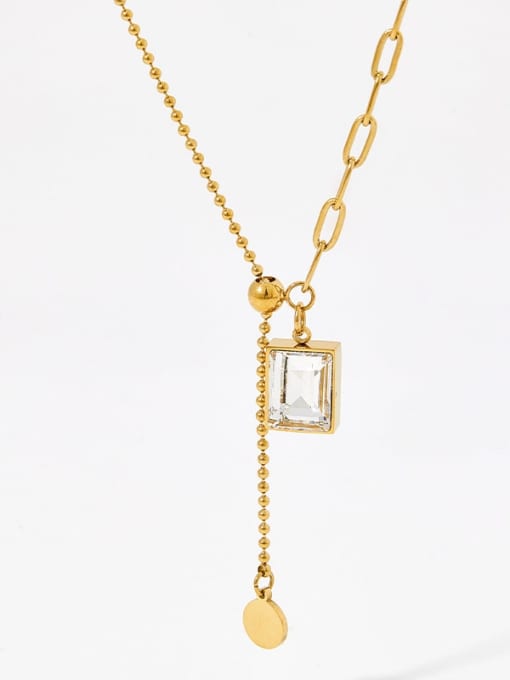 KDD067 Golden +White Glass Stainless steel Lampwork Stone Geometric Minimalist Lariat Necklace