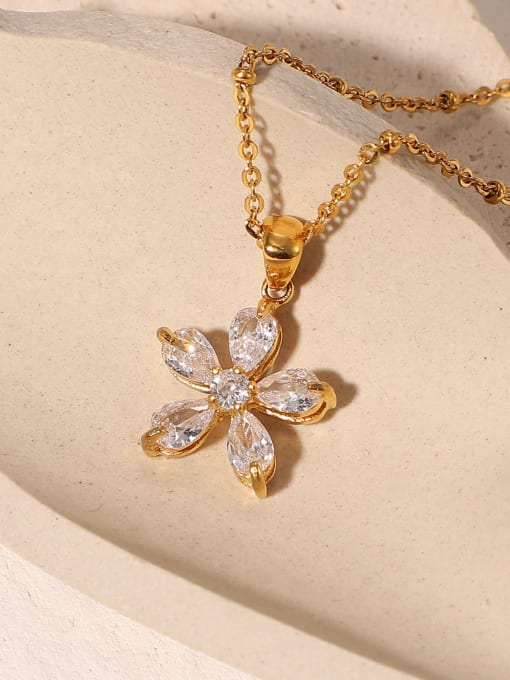 J&D Stainless steel Cubic Zirconia Flower Trend Necklace 1