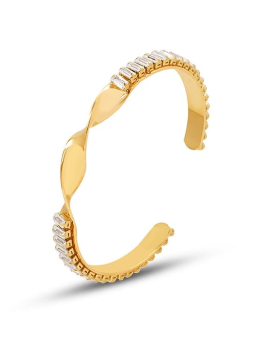 Z225 gold opening Adjustable Bracelet Titanium Steel Cubic Zirconia Geometric Vintage Cuff Bangle