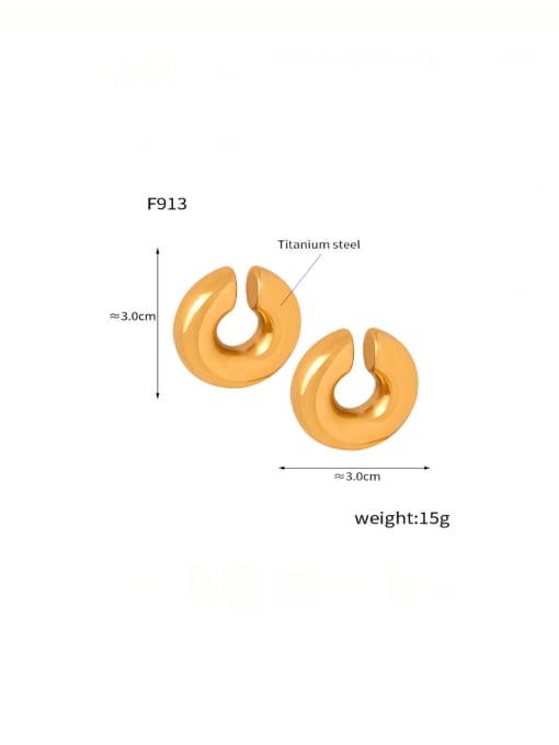 F913 Gold Ear Clip Titanium Steel Enamel Geometric Hip Hop Clip Earring