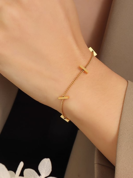 E112 Gold Bracelet 16 +5cm Titanium Steel Geometric Minimalist Link Bracelet