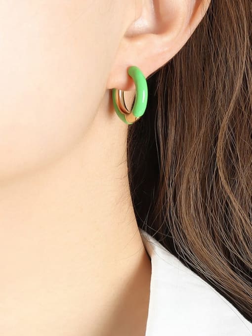 F746 Green Oil Dropping Earrings Titanium Steel Enamel Geometric Trend Hoop Earring