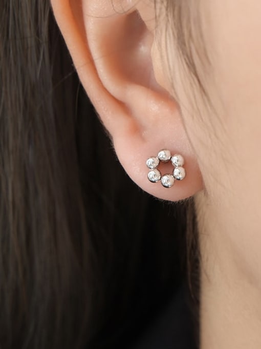 MAKA Titanium Steel Bead Flower Minimalist Stud Earring 1