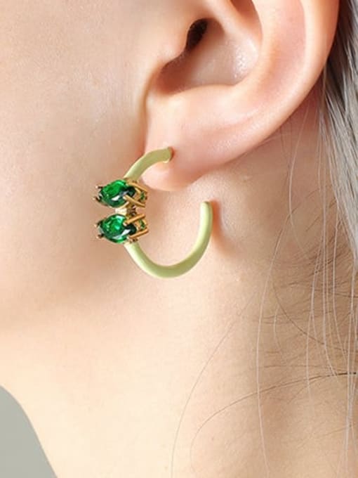 F235 Green Zircon Earrings Titanium Steel Enamel Geometric Minimalist Stud Earring