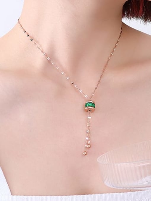 P687 rose Emerald Necklace Titanium Steel Cubic Zirconia Geometric Minimalist Tassel Necklace
