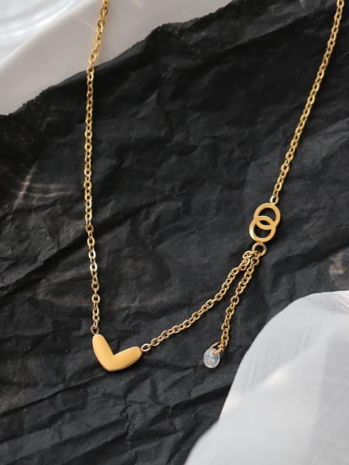 K408 Love Tassel Necklace Gold Titanium Steel Cubic Zirconia Tassel Dainty Necklace