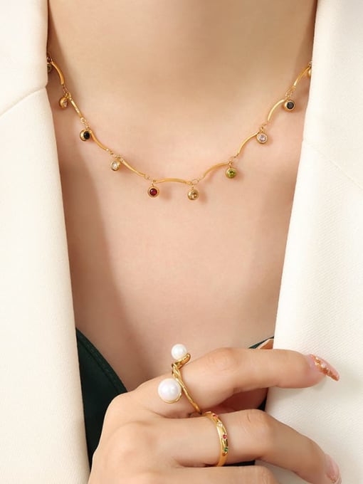 P1233 gold necklace 40 +5cm Titanium Steel Cubic Zirconia Tassel Vintage Tassel Necklace