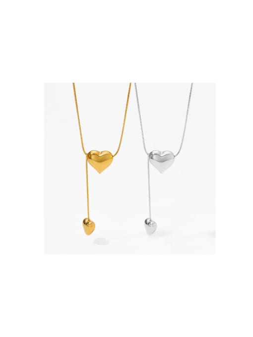 J&D Stainless steel Heart Trend Lariat Necklace 0