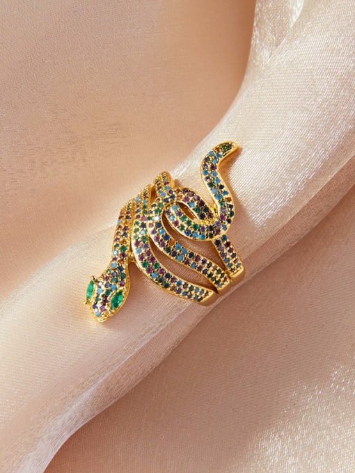 MAKA Brass Rhinestone Snake Hip Hop Band Ring 2