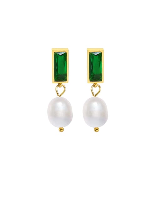 gold +Green Titanium 316L Stainless Steel Glass Stone Geometric Ethnic Drop Earring with e-coated waterproof