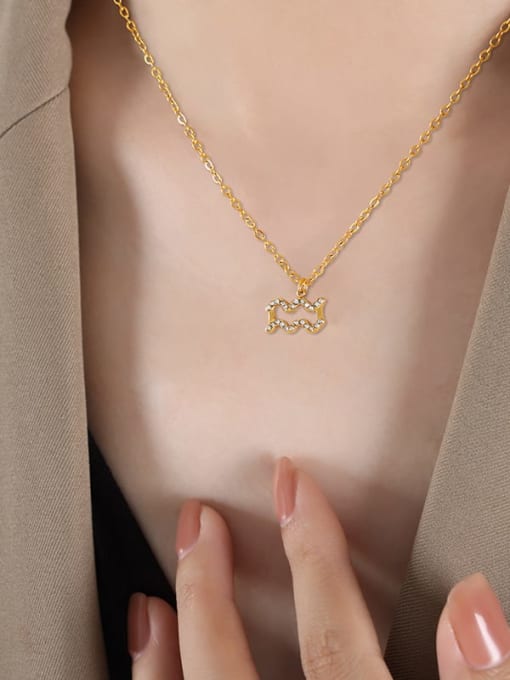 P1527 Aquarius Gold Necklace  40+ 5cm Titanium Steel Cubic Zirconia Constellation Cute Necklace
