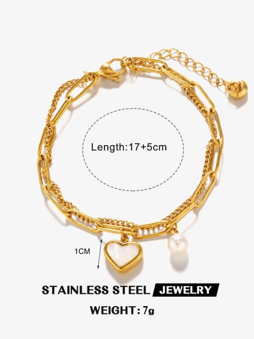 Golden Love Bracelet Stainless steel Shell Heart Hip Hop Link Bracelet
