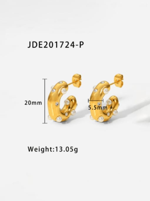 JDE201724 P Stainless steel Imitation Pearl Geometric Minimalist Drop Earring