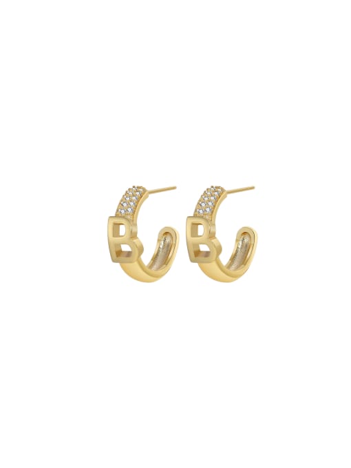 Clioro Brass Cubic Zirconia Letter Dainty Stud Earring 0